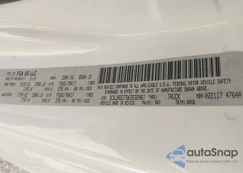 2019 Ram 1500 Classic Tradesman 4X2 8' Box из США, поврежденный, VIN 3C6JR6DT5KG532061